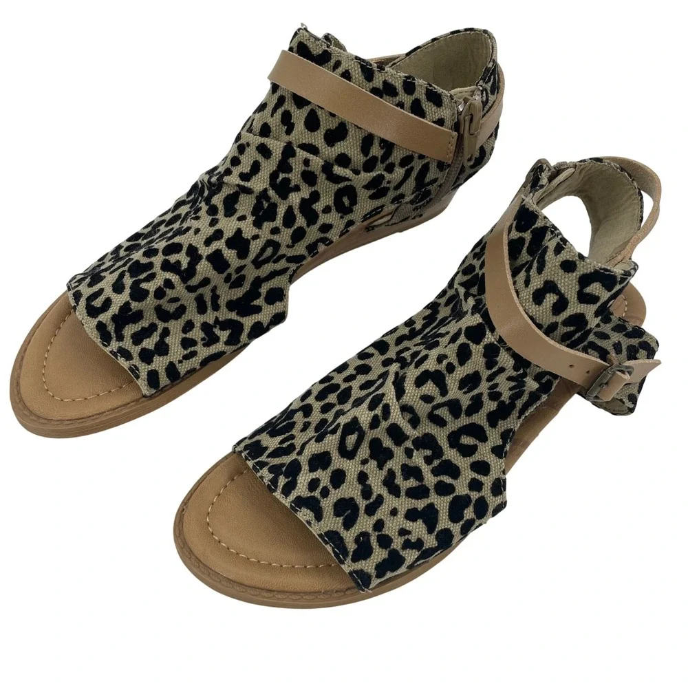 Blowfish Malibu Womens B130 Sandals Sz. 8 Leopard Print‎ Tan NWOT Buckle Zip